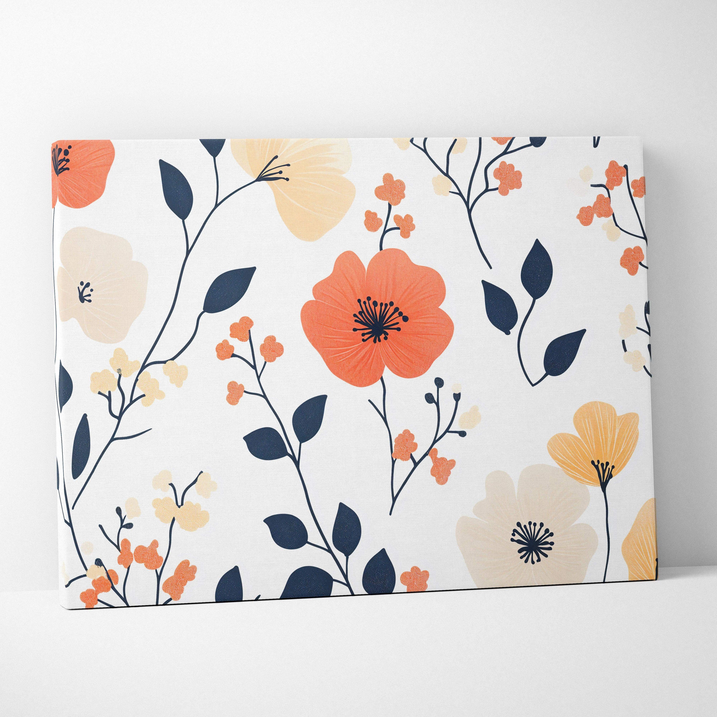 Spring Botanica floral canvas wall art with coral peach navy tones
