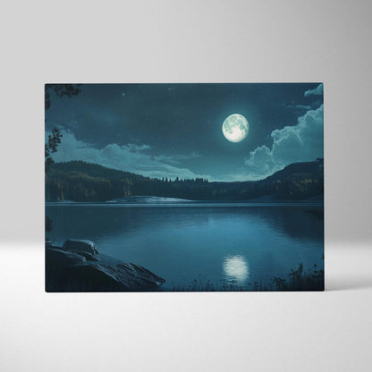 Moonlit stillwater canvas wall art with full moon on calm water