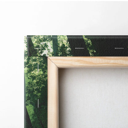 Light wooden frame with serene emerald jade moss green bamboo forest canvas art