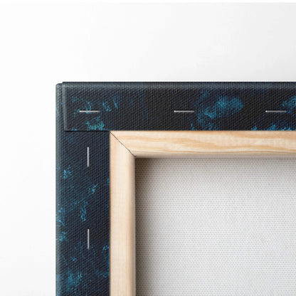 Moonlit Pines canvas wall art in dark teal black marbled texture with light wood frame