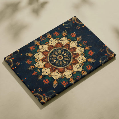 Bohemian lotus mandala canvas wall art in terracotta ivory navy teal gold