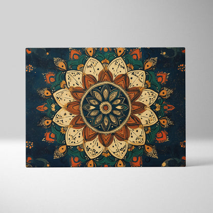 Bohemian lotus mandala canvas wall art in terracotta cream navy tones