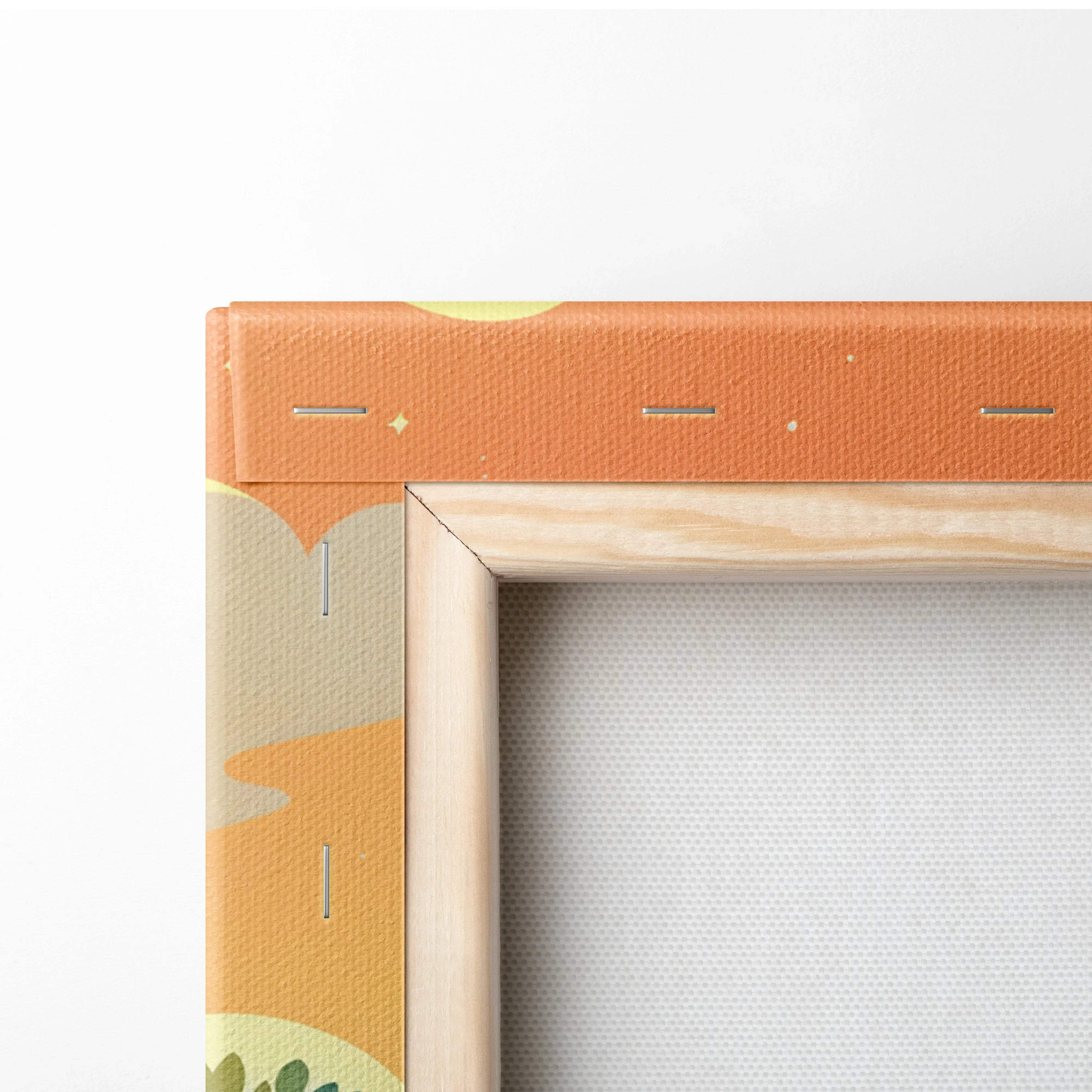 Sunrise of belonging storybook canvas wall art in golden yellow, leafy green, sky blue