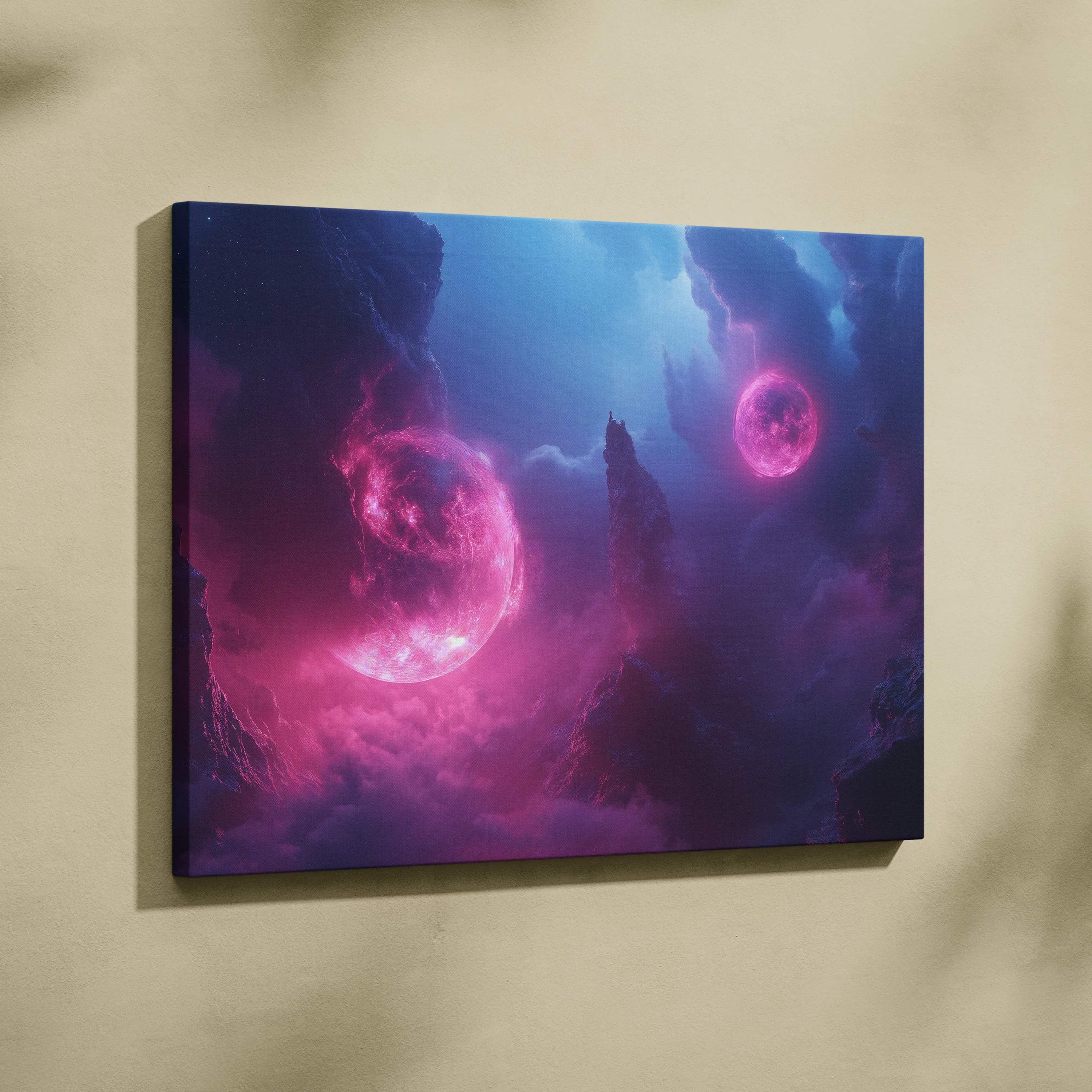 Twin Moons of the Astral Divide surreal cosmic fantasy canvas art