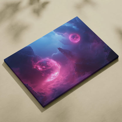 Twin Moons of the Astral Divide surreal cosmic fantasy canvas art