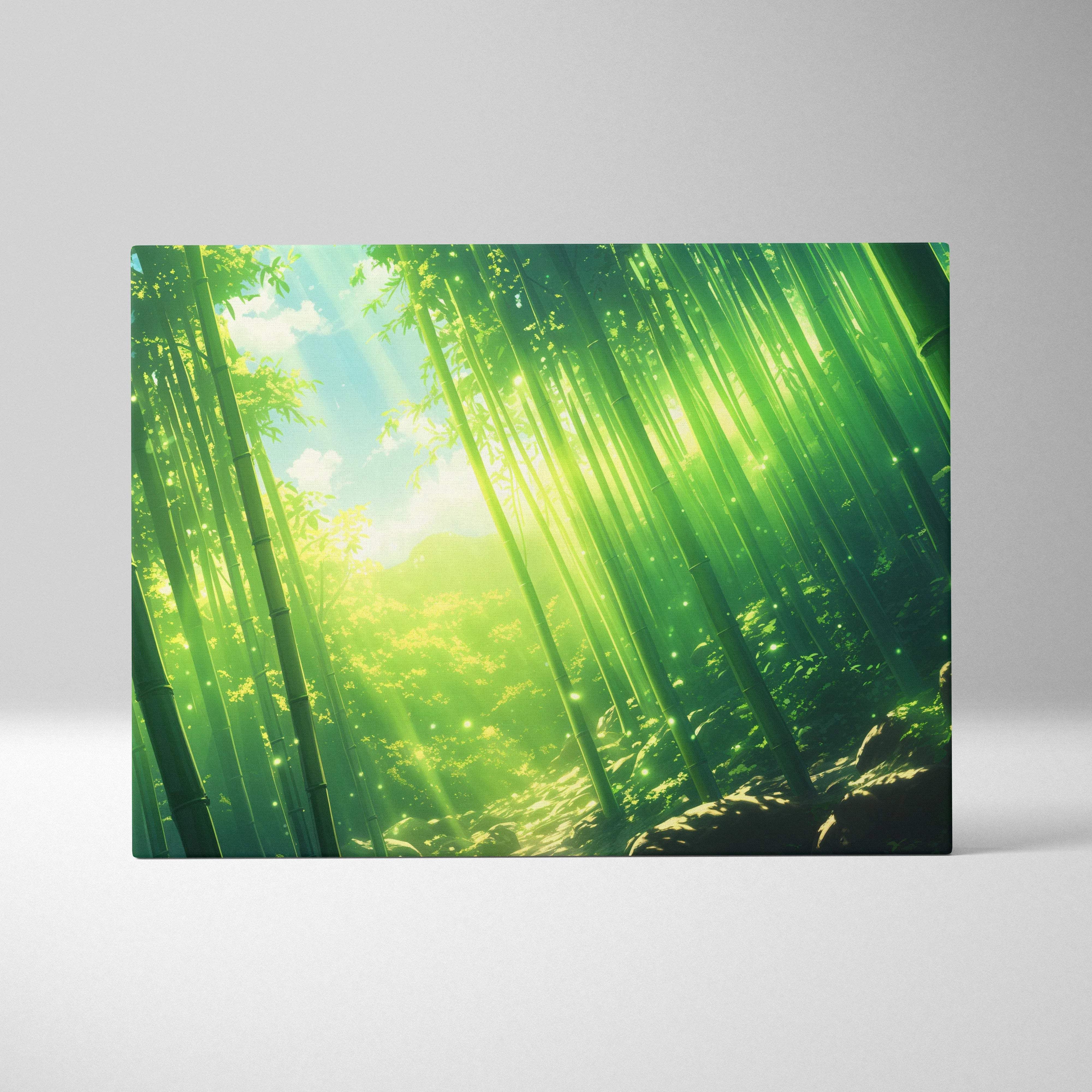 Emerald bamboo grove canvas wall art in jade green lime teal gold