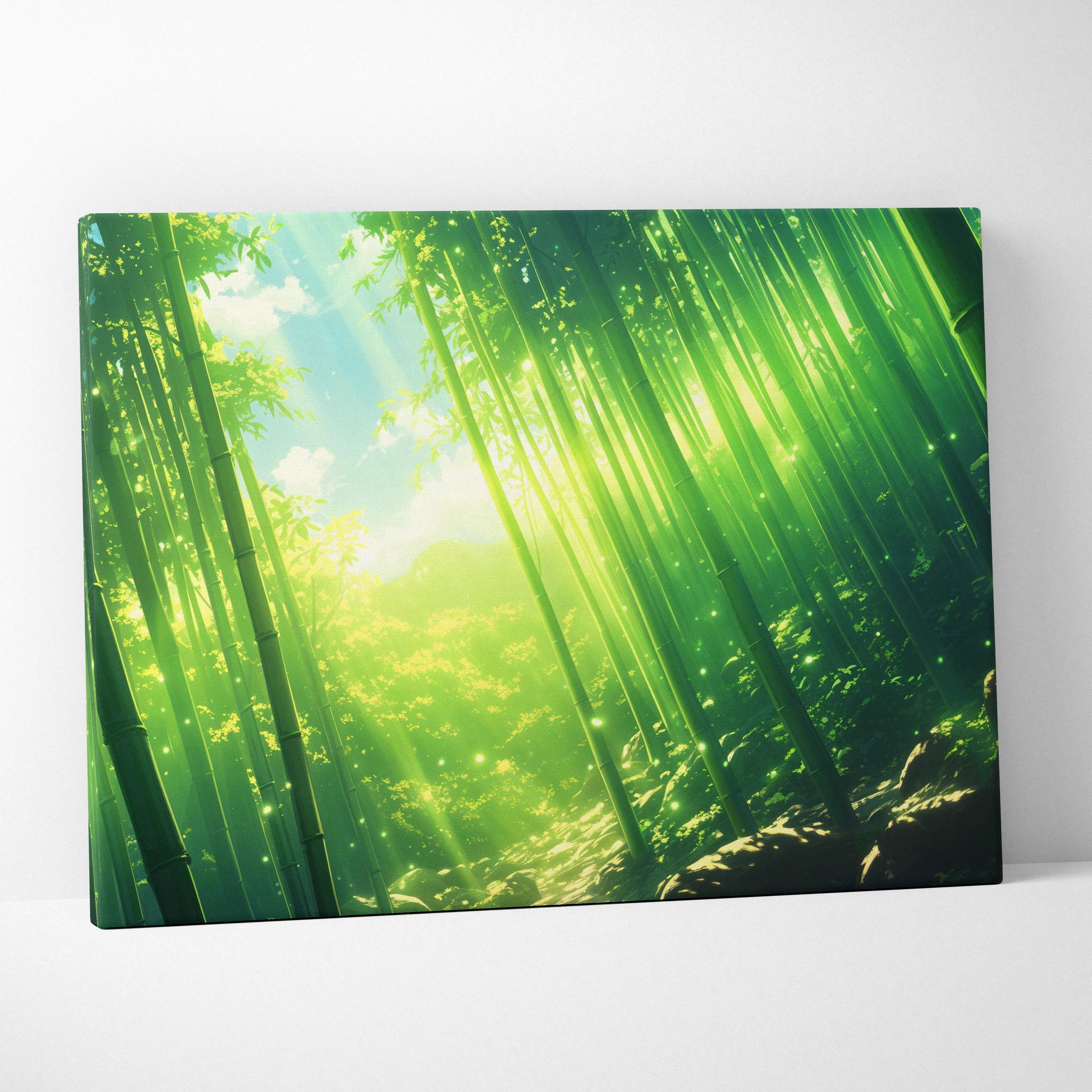 Vibrant emerald bamboo grove canvas wall art in jade green lime teal gold