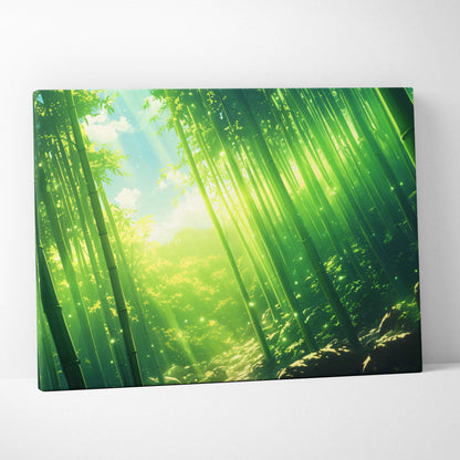 Vibrant emerald bamboo grove canvas wall art in jade green lime teal gold