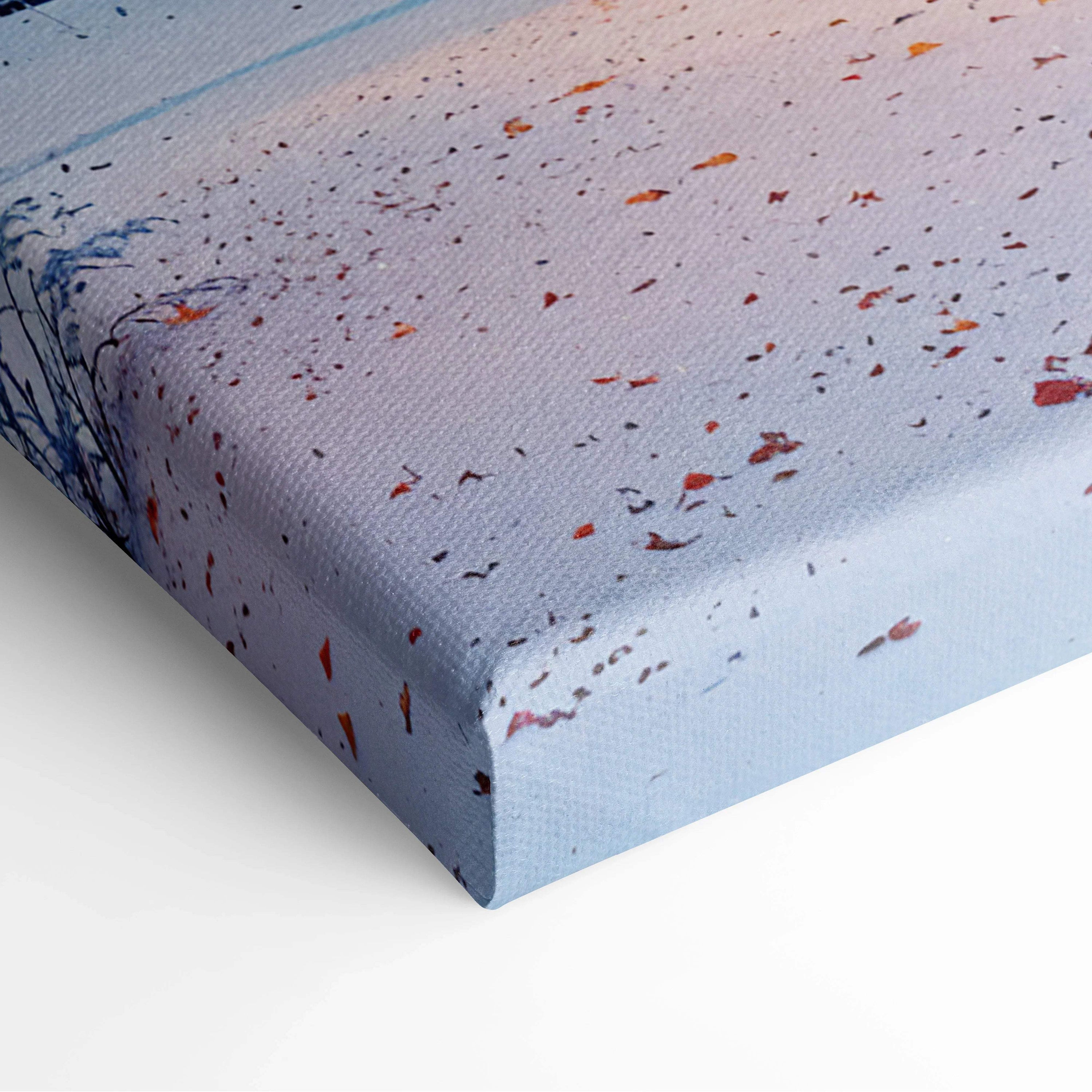First Snow at Golden Hour painterly winter park dawn canvas art in icy blue tones