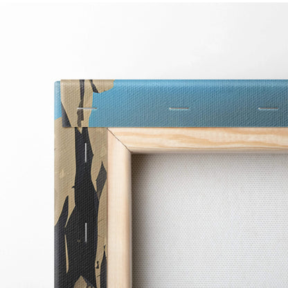 Citadel Of The Verdant Vale canvas wall art with blue edge and camo border