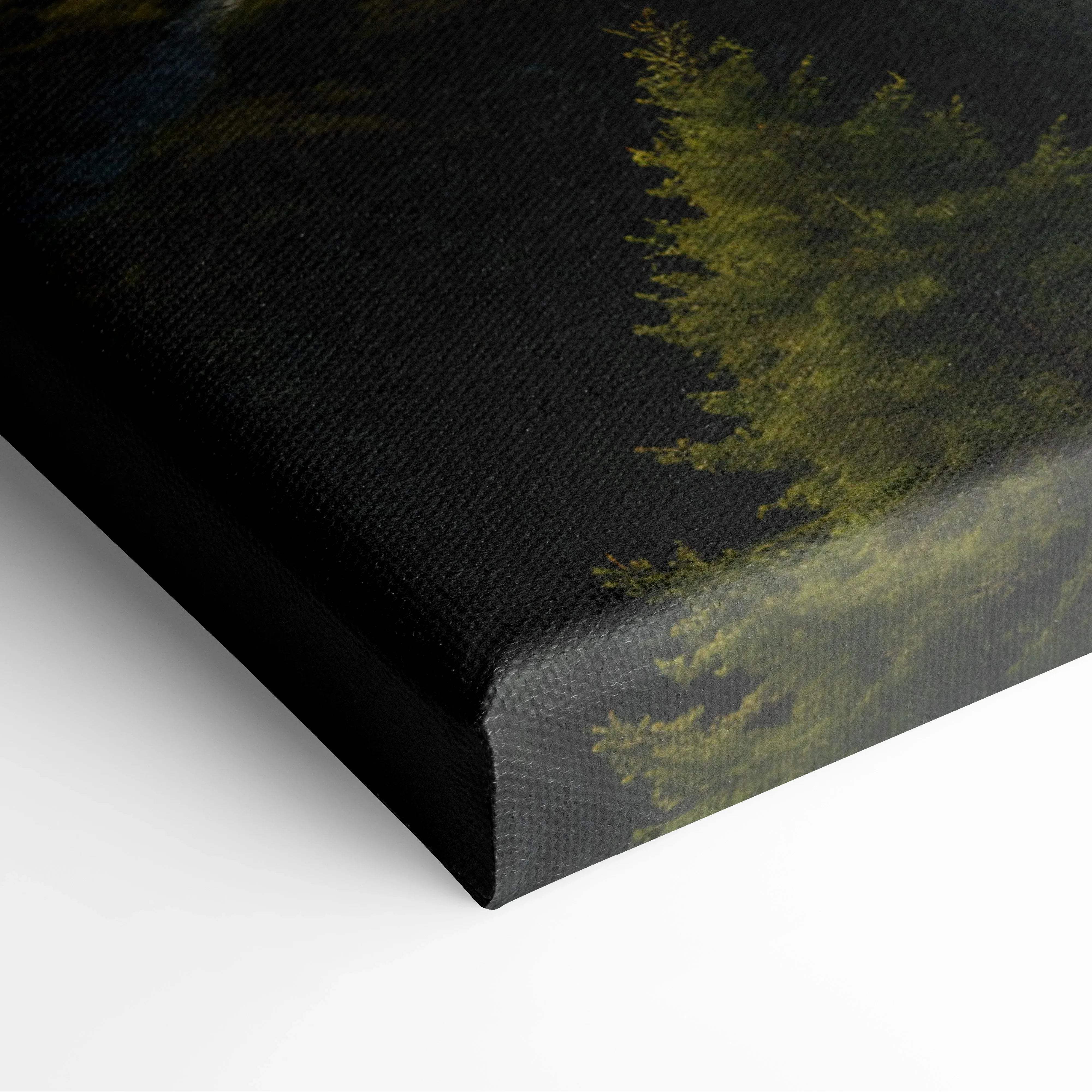 Black canvas print of textured Great Valley Glyph forest in olive green gray silver