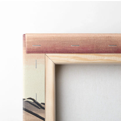 Ukiyo-e cherry blossoms by quiet lake canvas print on light wood frame