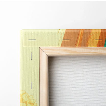 Light wood-framed Lo Fi Coder canvas print with neon glow abstract design