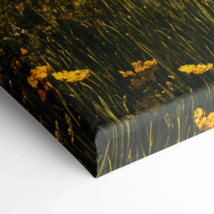 Golden Hour Cottage in Woodland Meadow canvas print with wildflowers