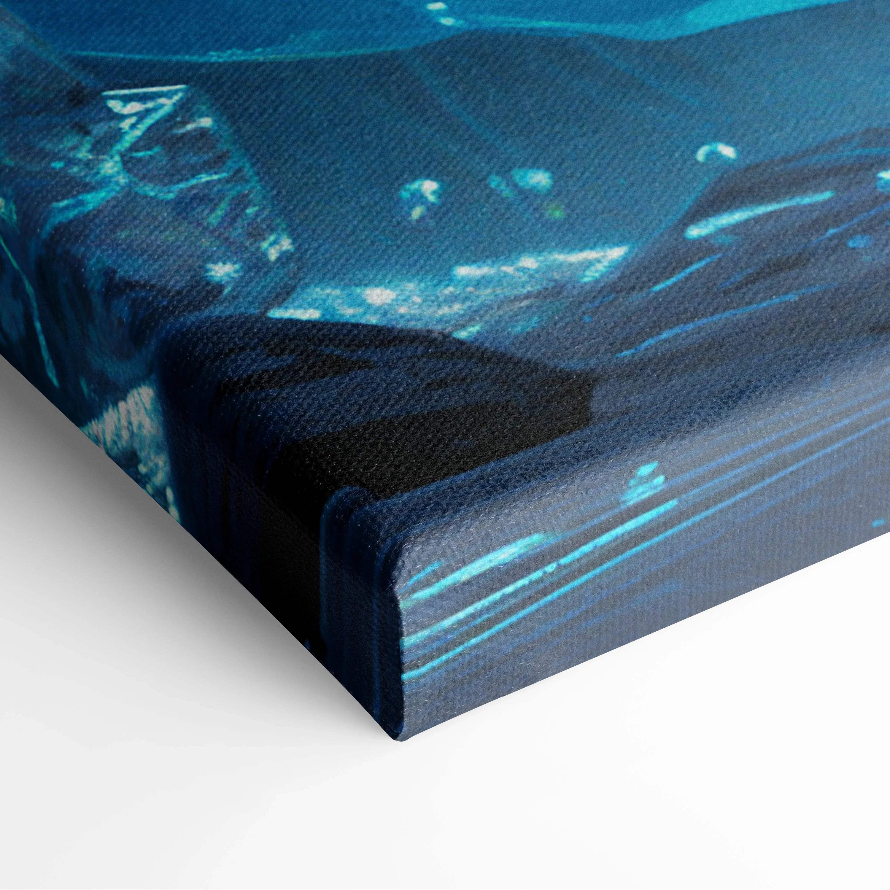 Frostbound Titan Ice Dragon canvas print with blue glowing breath