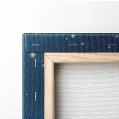 Ice and Shadow Dragon navy canvas with starry pattern in light wood frame