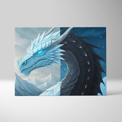Majestic ice and shadow dragon canvas wall art over frozen peaks