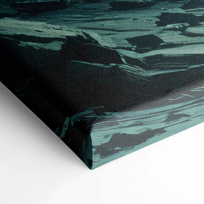 Three shadow wolves with ember eyes loom over lone traveler canvas print