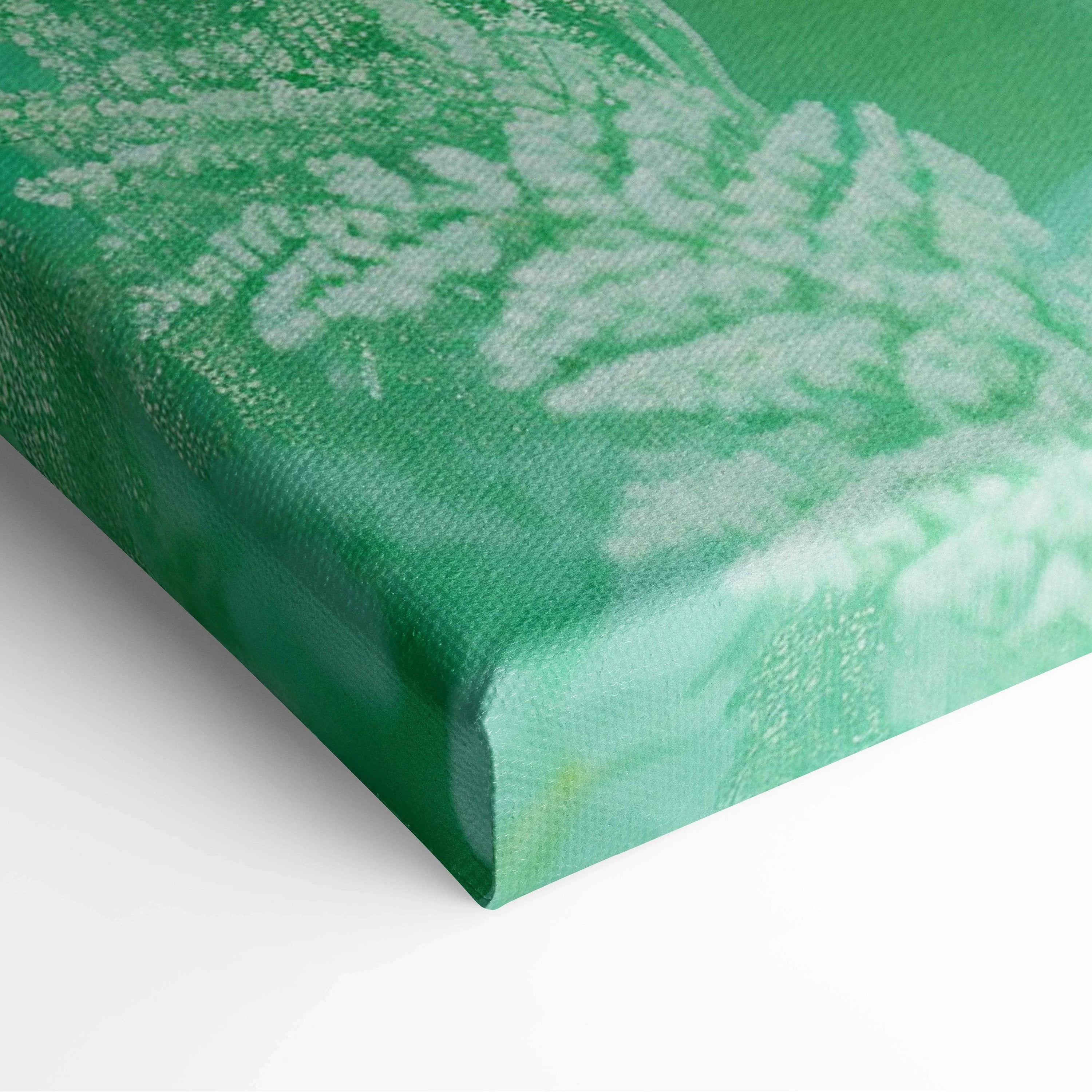Green canvas print with airy white flowers on mint backdrop