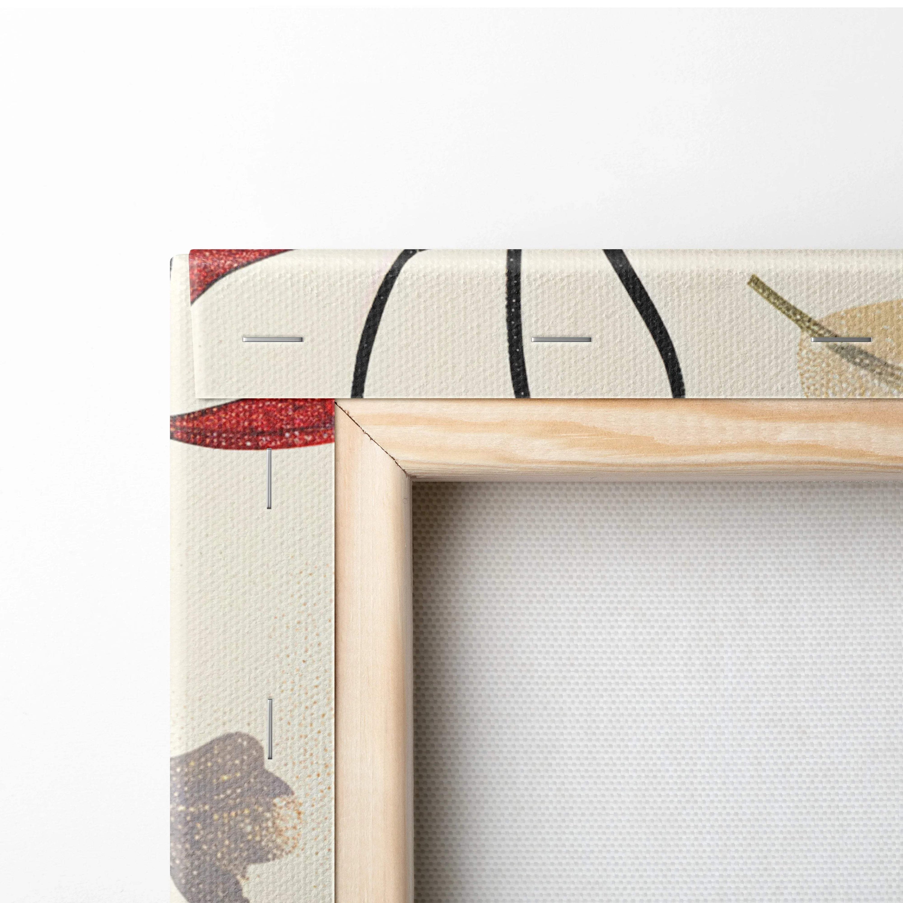 Cozy botanical branches canvas wall art in red berries, autumn leaves, green and gold on cream