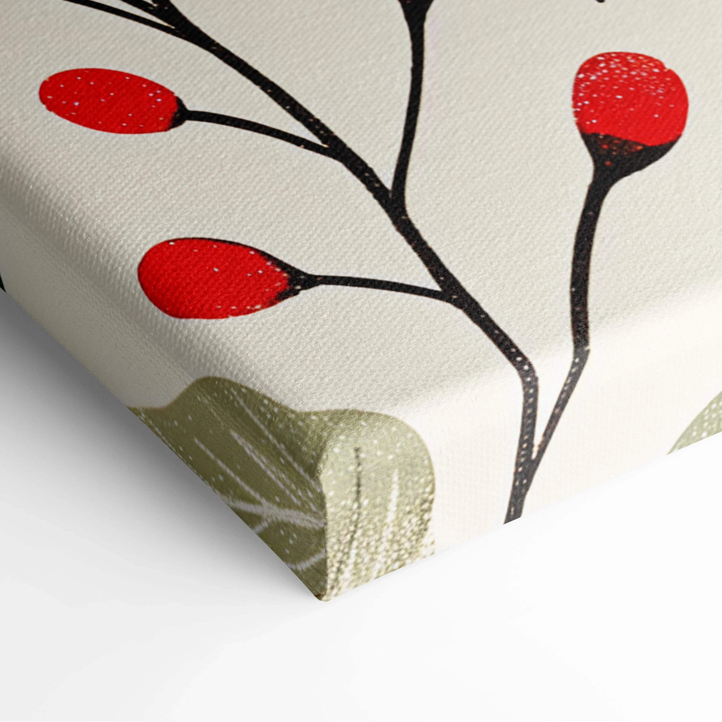 Cozy botanical branches with red berries and autumn leaves canvas wall art