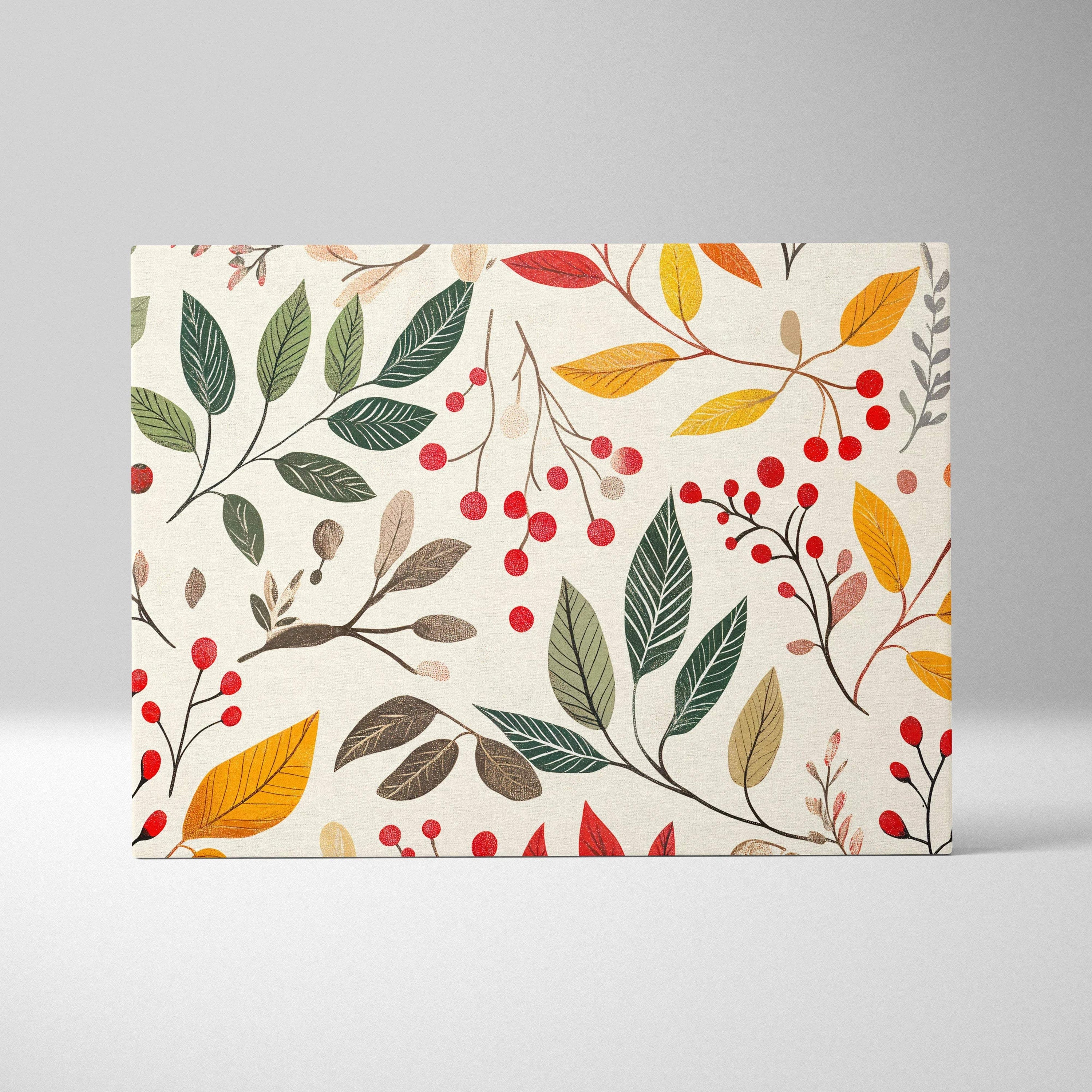 Cozy botanical branches with red berries and autumn leaves canvas wall art