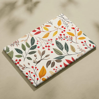 Cozy botanical branches canvas wall art with red berries and autumn leaves on cream