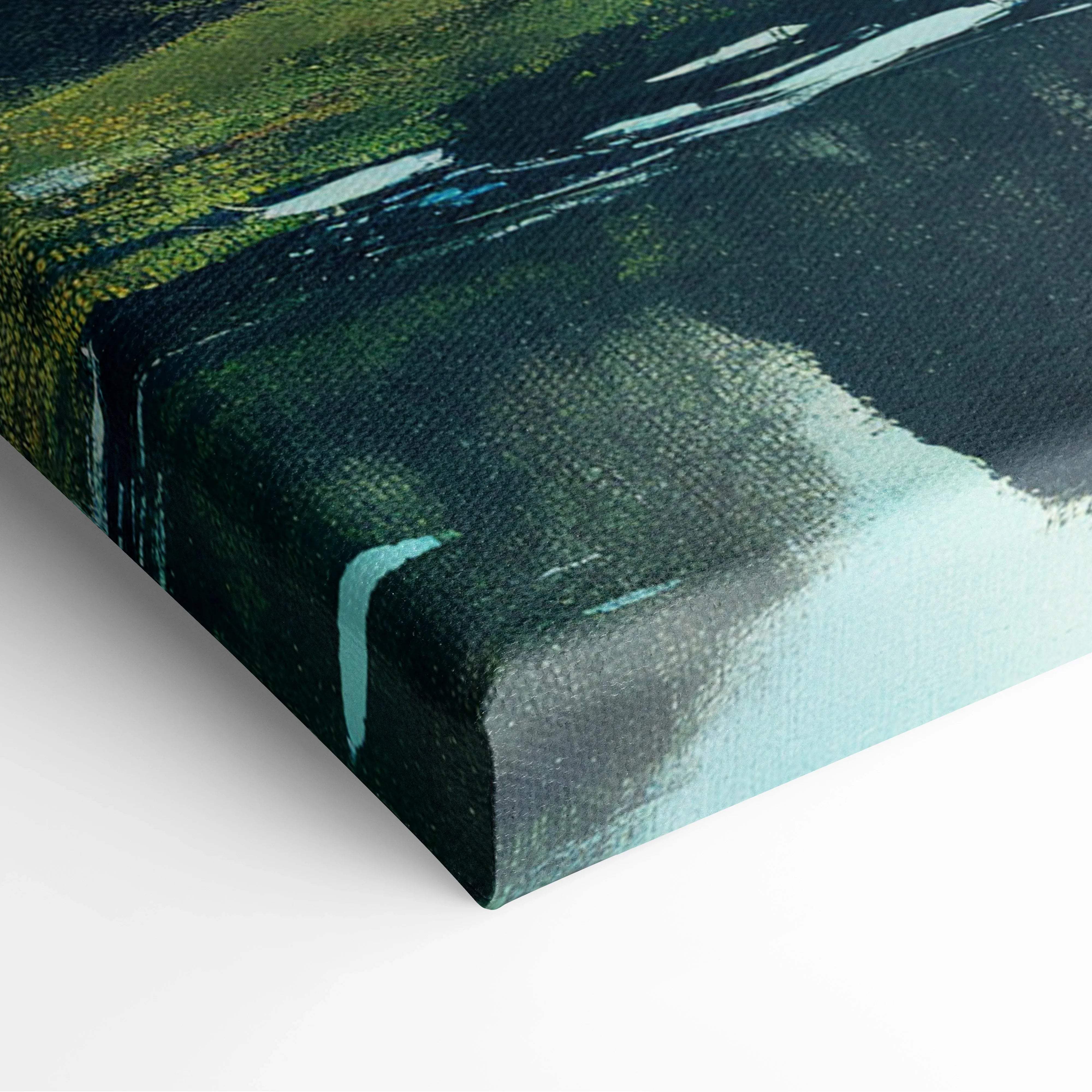 Lone hiker in red jacket by alpine lake with snowy peaks canvas art