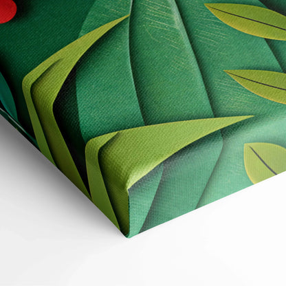 Vibrant canvas print of cheerful paper cut landscape with green hills, lake and flowers