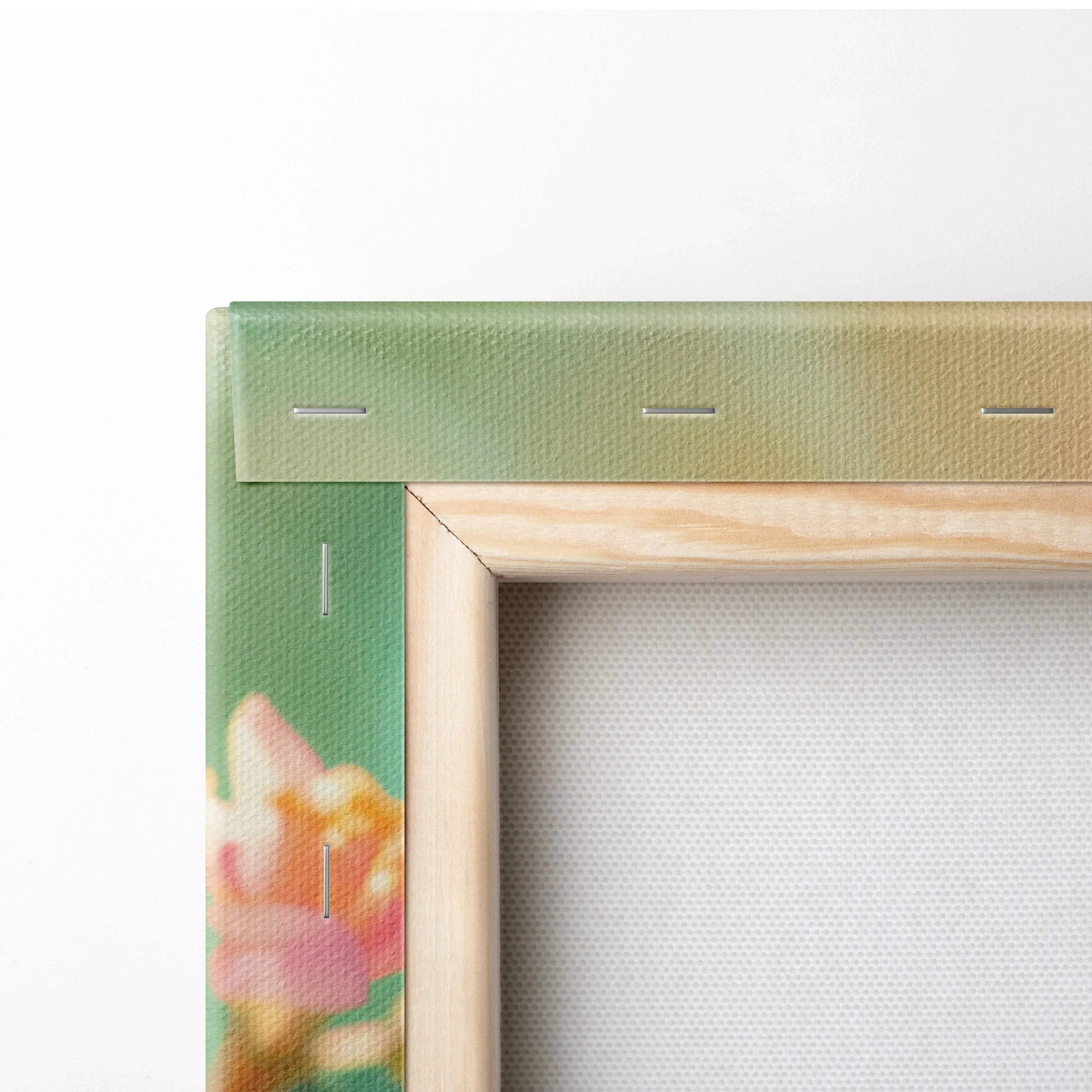 Back of Pastel Dream Jewel Toned Butterfly canvas with green beige gradient frame