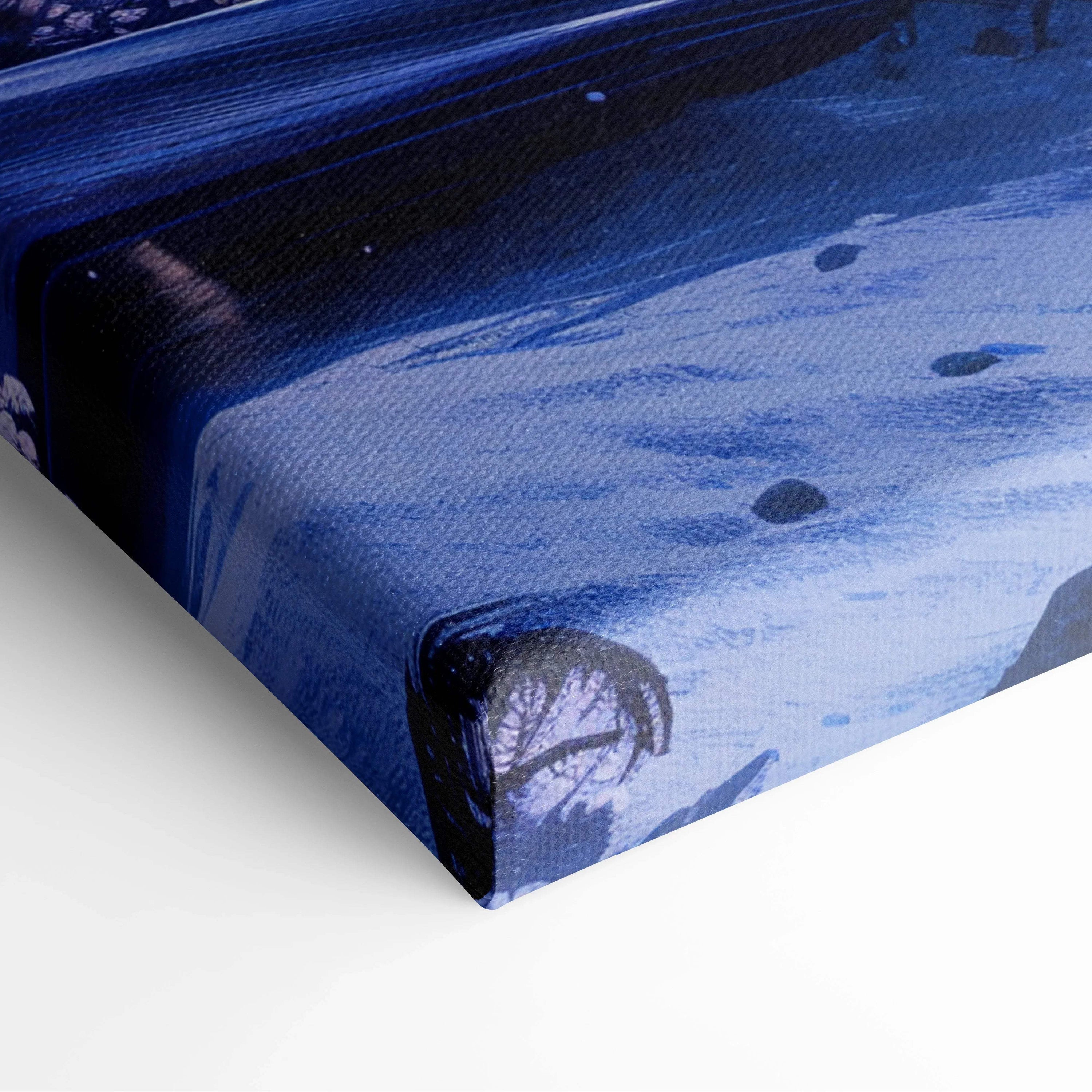 Blue abstract canvas print of visionary night forest with glowing trees