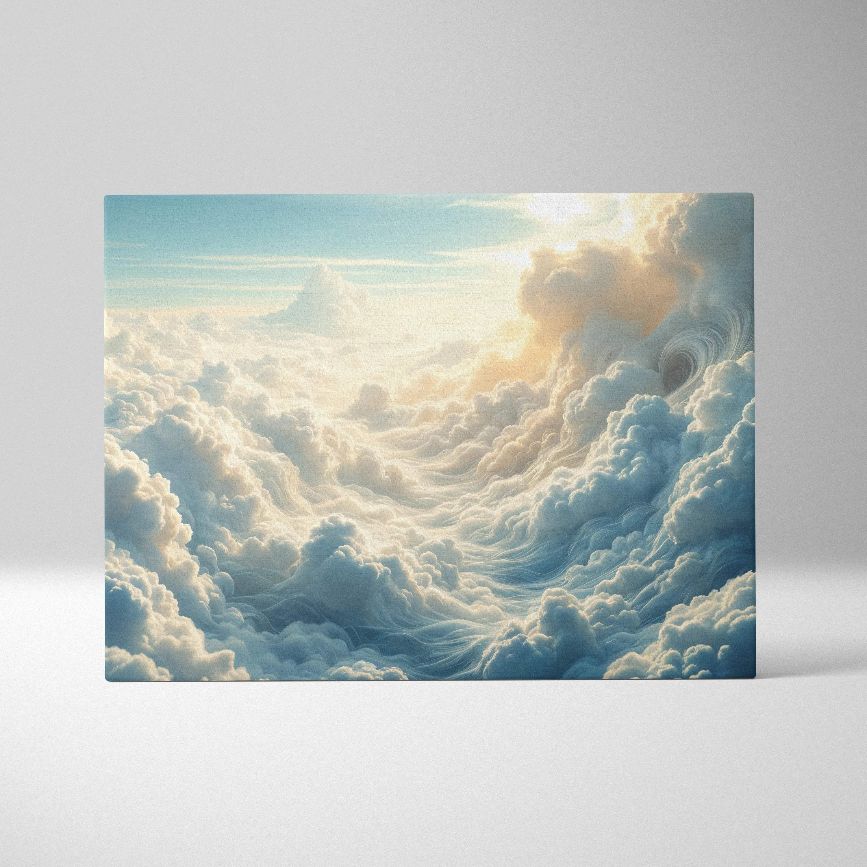 Heavenly cloudscape canvas print with billowing clouds and soft sunlight