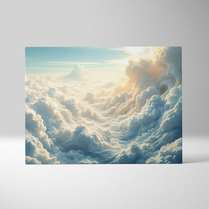 Heavenly cloudscape canvas print with billowing clouds and soft sunlight
