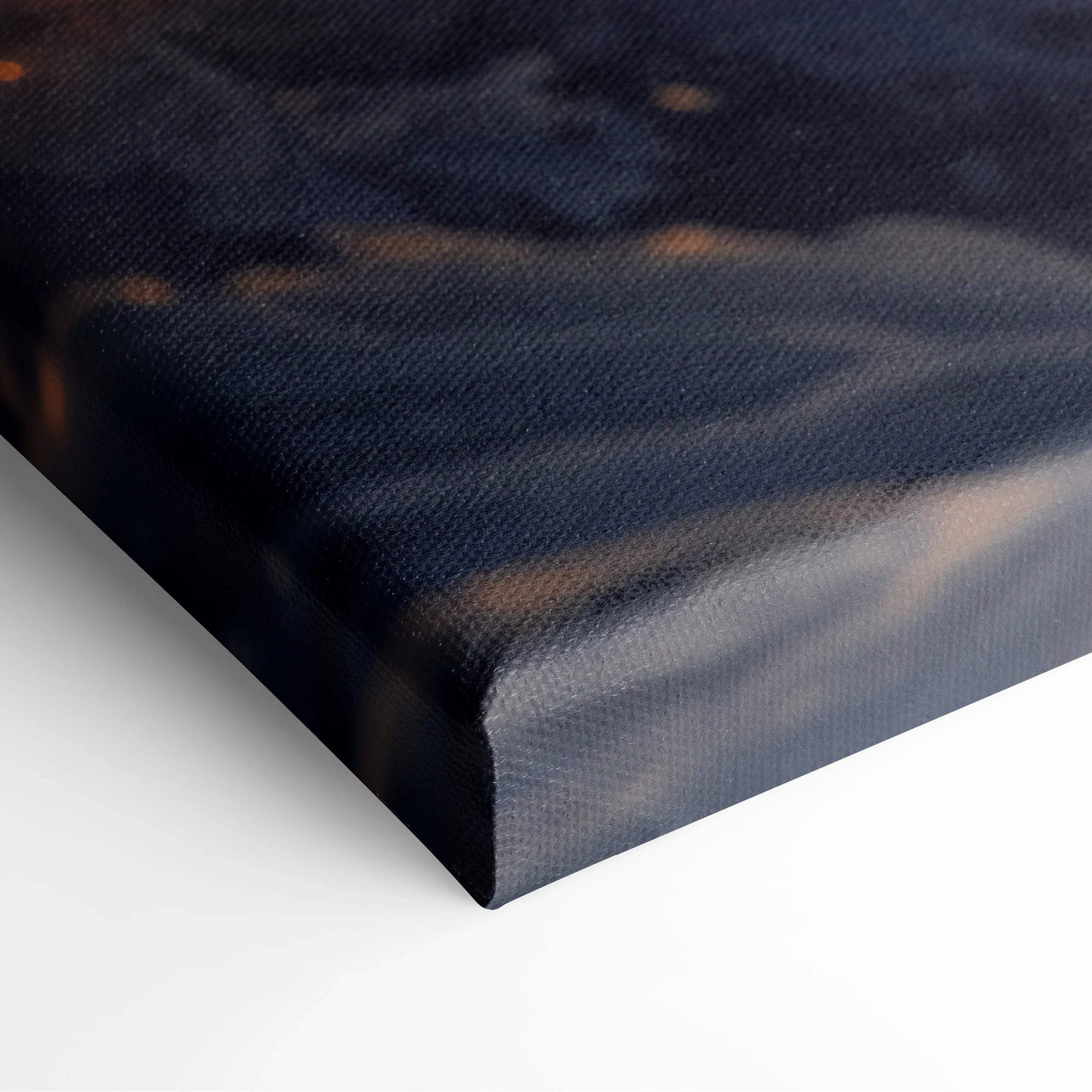 Dark blue Visionary Fire Wave Ocean canvas print with golden highlights