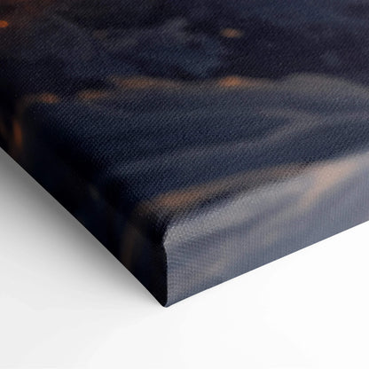 Dark blue Visionary Fire Wave Ocean canvas print with golden highlights