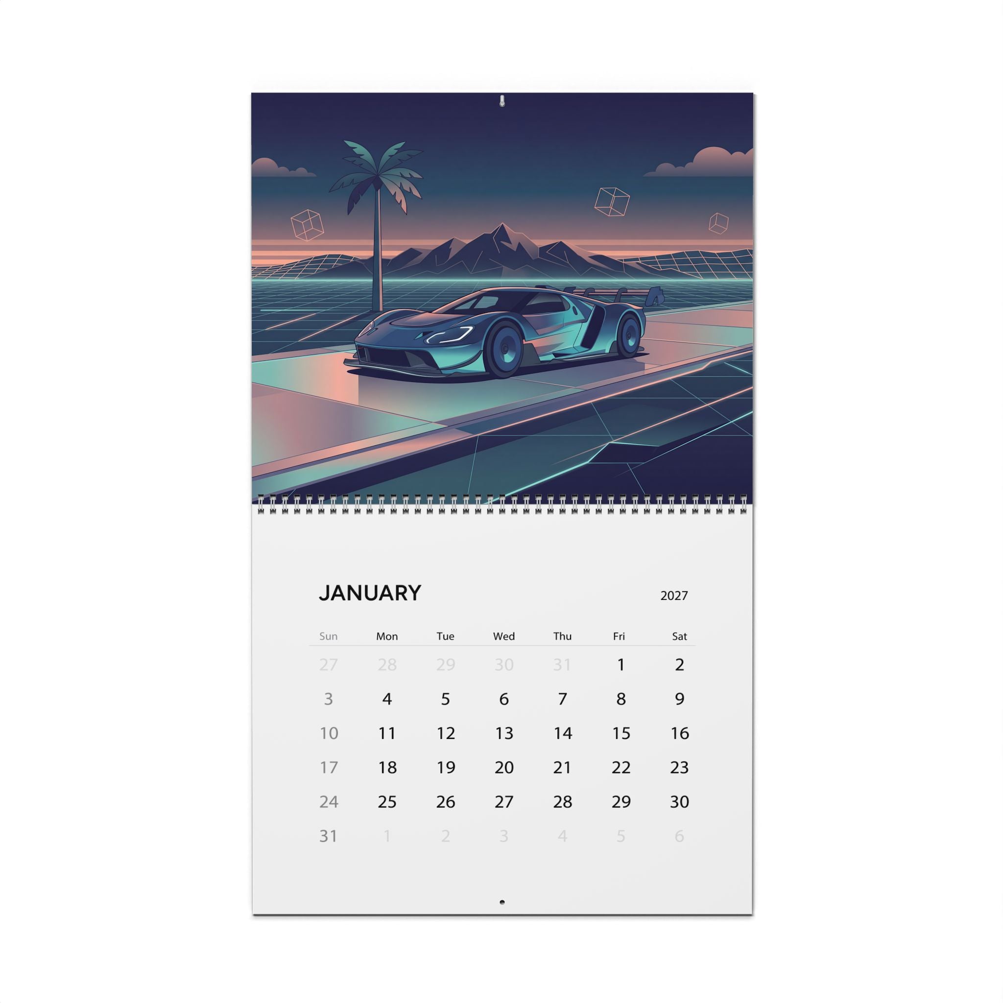 2027 Supercar Vaporwave Wall Calendar – Exotic Performance Cars & Retro Neon Artwork Collection