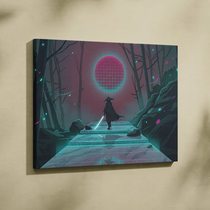 Vaporwave Neon Grid Canvas - Vaporwave Pink Cyan Living Room Retro Futurism Dreamlike Moody Synthwave Wall Art Canvas