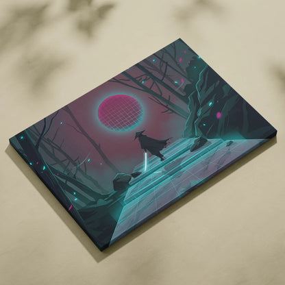 Vaporwave Neon Grid Canvas - Vaporwave Pink Cyan Living Room Retro Futurism Dreamlike Moody Synthwave Wall Art Canvas