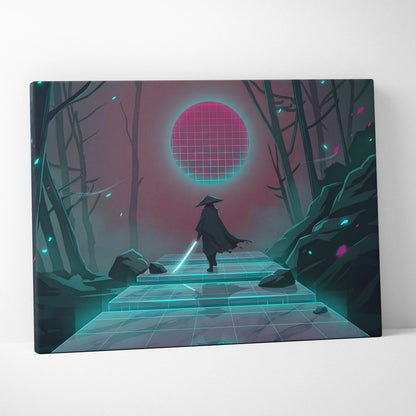 Vaporwave Neon Grid Canvas - Vaporwave Pink Cyan Living Room Retro Futurism Dreamlike Moody Synthwave Wall Art Canvas