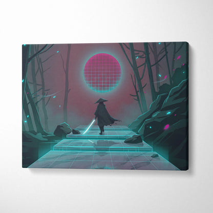 Vaporwave Neon Grid Canvas - Vaporwave Pink Cyan Living Room Retro Futurism Dreamlike Moody Synthwave Wall Art Canvas