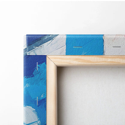 Painterly Visionary Mediterranean street scene canvas with blue brushstrokes