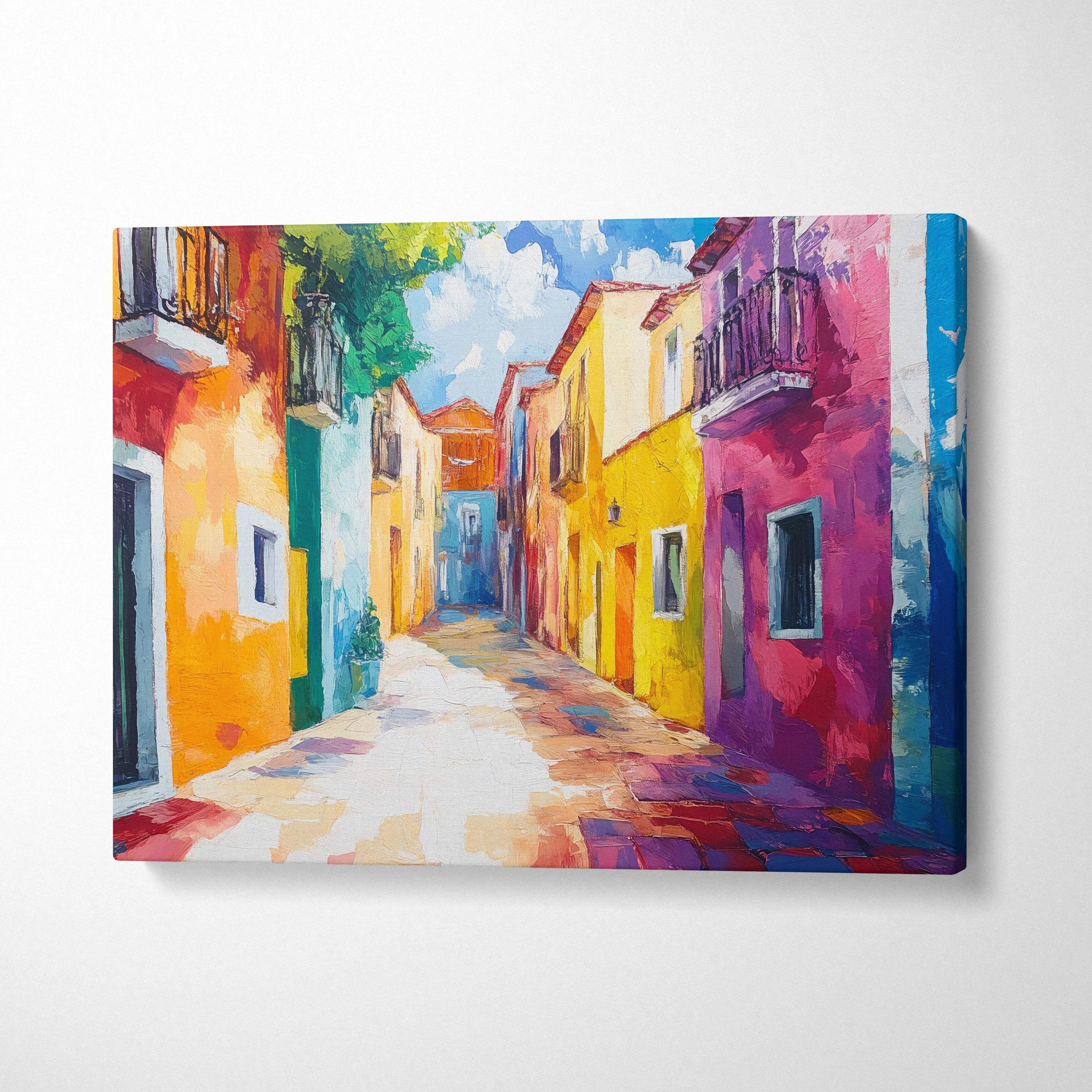 Painterly Visionary Mediterranean sunlit alleyway canvas art
