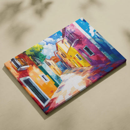 Vibrant Painterly Visionary Mediterranean street scene canvas wall art