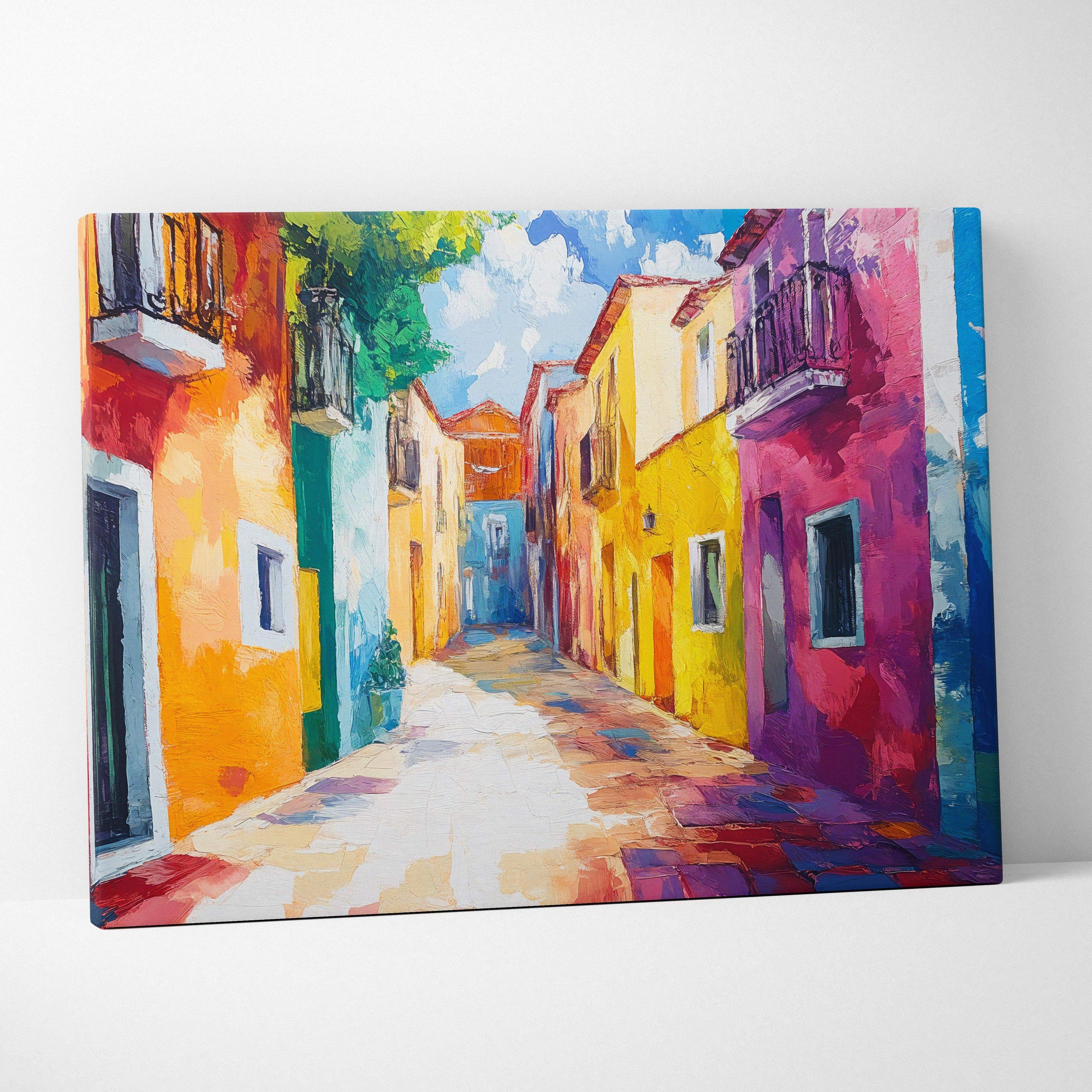 Vibrant Painterly Visionary Mediterranean sunlit alleyway canvas art