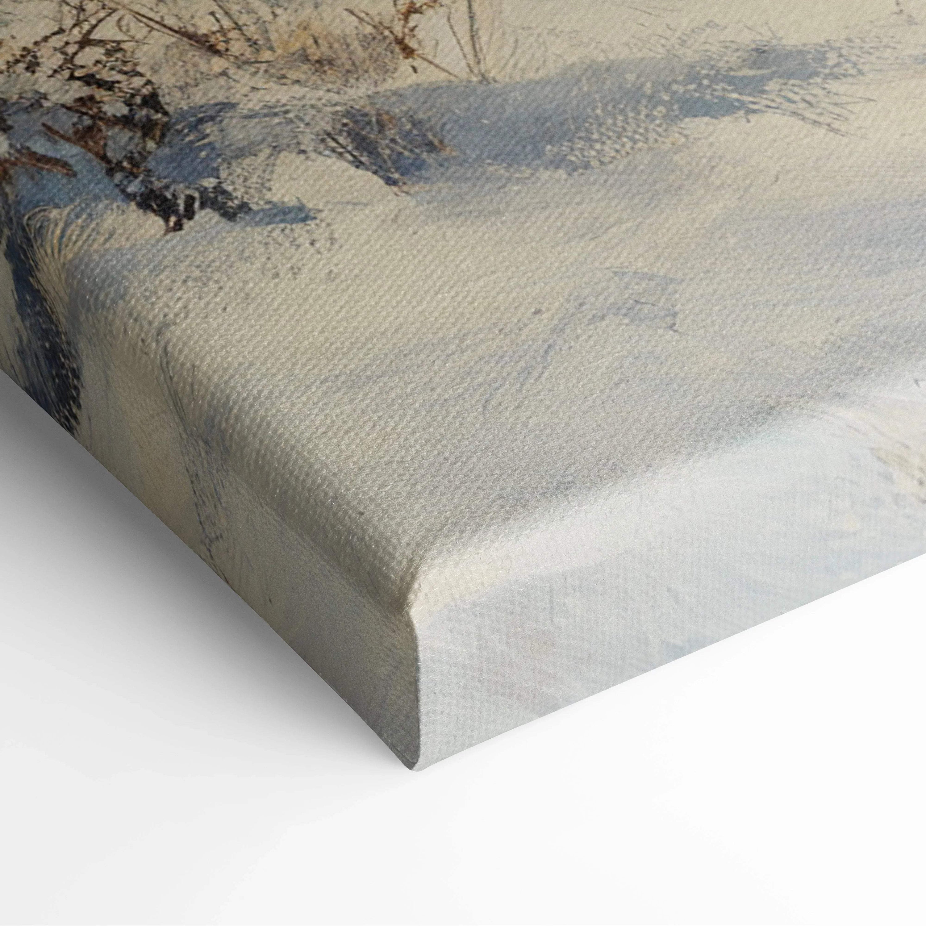 Winter cabin glow in snowy landscape canvas wall art, textured print