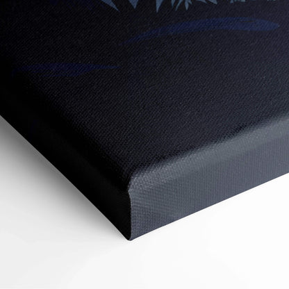 Black textured canvas print of moonlit ruins with dragons in twilight blue
