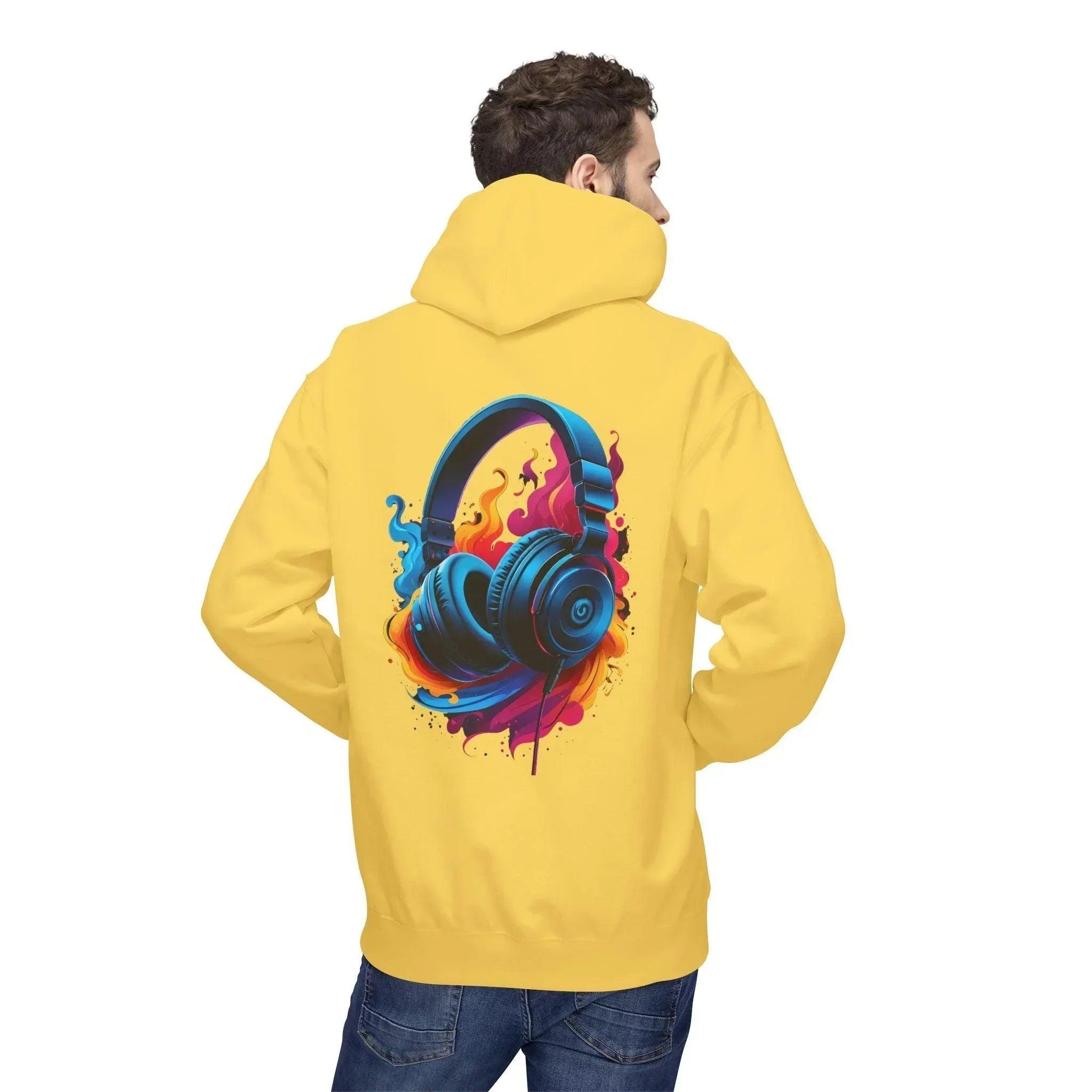 Artistic Vibes Fleece Hoodie with Headphone Design - Ultimate Comfort & Style