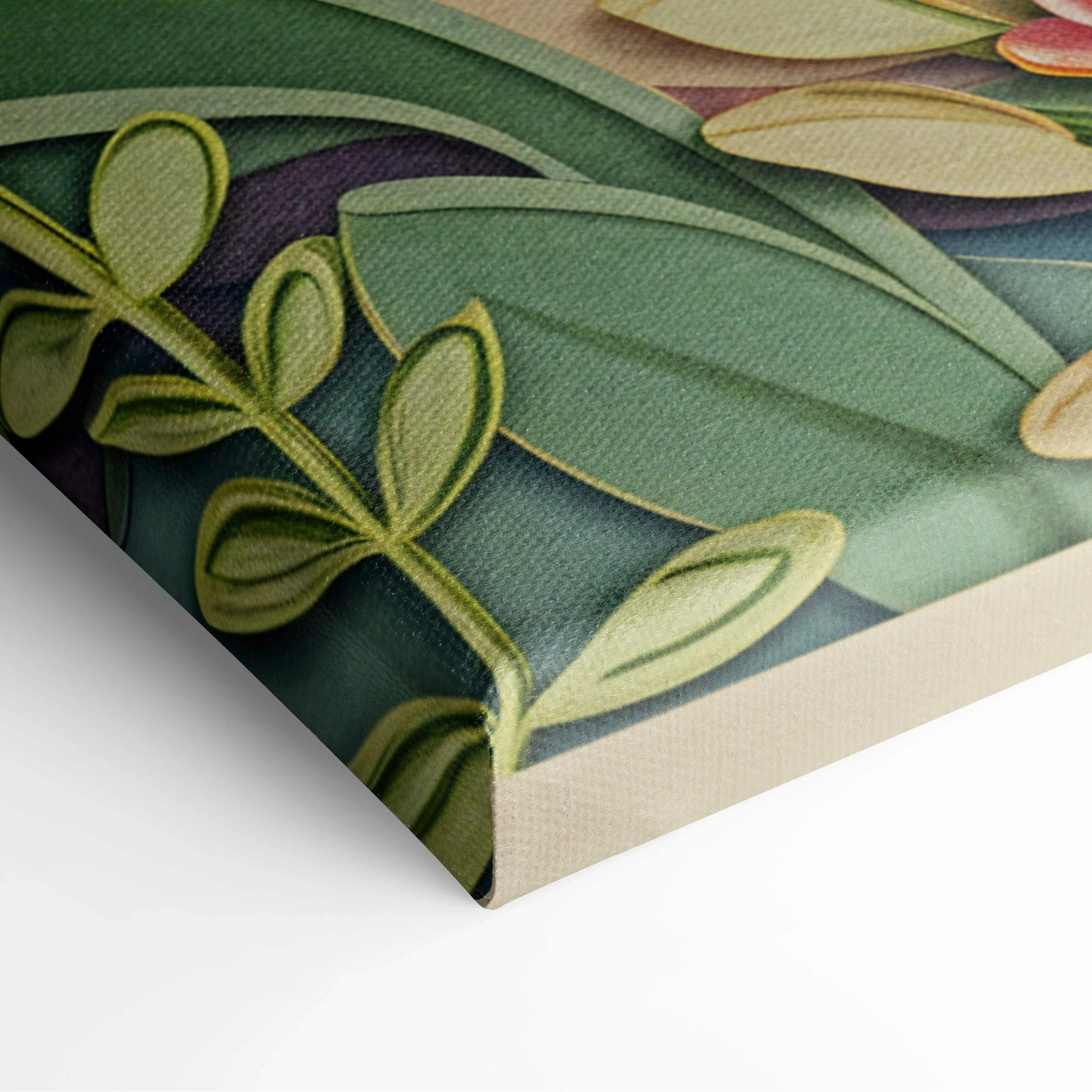 Enchanted Forest Fae canvas art with auburn hair, floral crown, green leaves