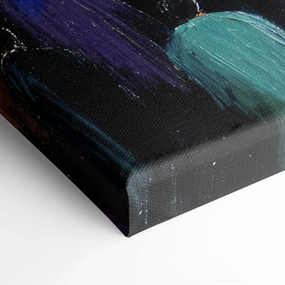 Solitary figure walking between sea of purple teal visionary surreal canvas art