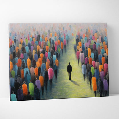 Solitary black figure walking luminous path in visionary surreal canvas art print